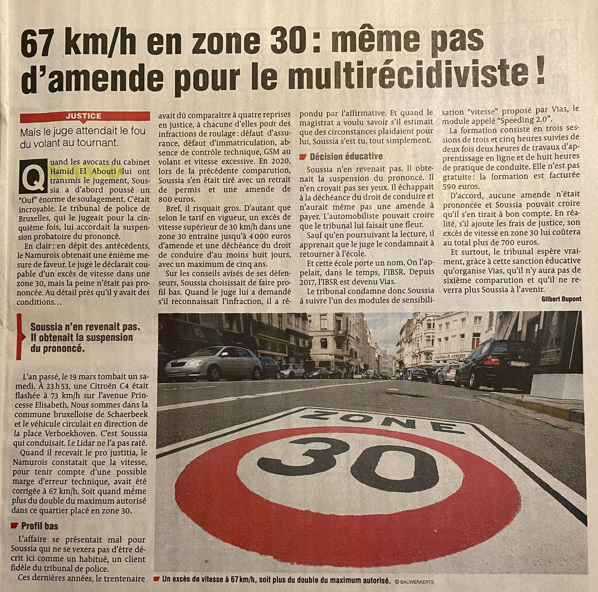67 km/h en zone 30 — Pas d'amende